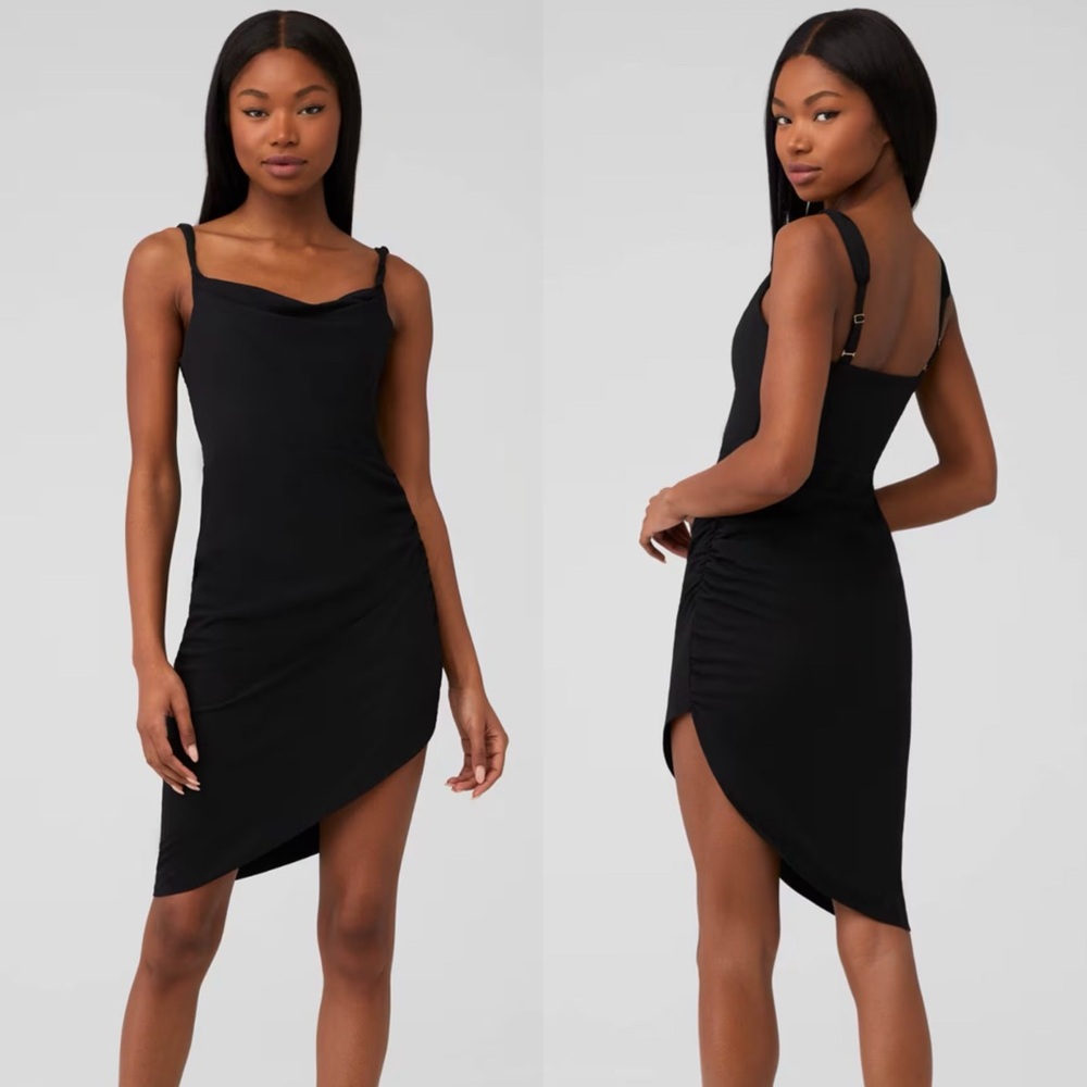 Amanda Uprichard Glamour Ruched Asymmetrical Hem‎ Mini Black Dress XS